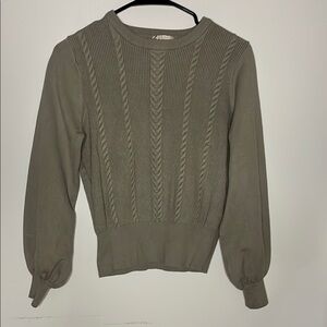 Women's Olive Green Cable Knit Crew Neck Tapered Sweater